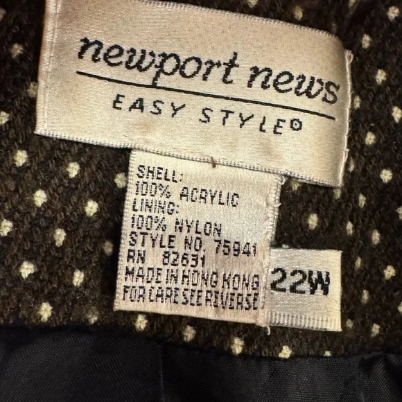 Vintage Newport News Brown Cream Polkadot Blazer Women’s 22W Acrylic Business - Picture 6 of 6